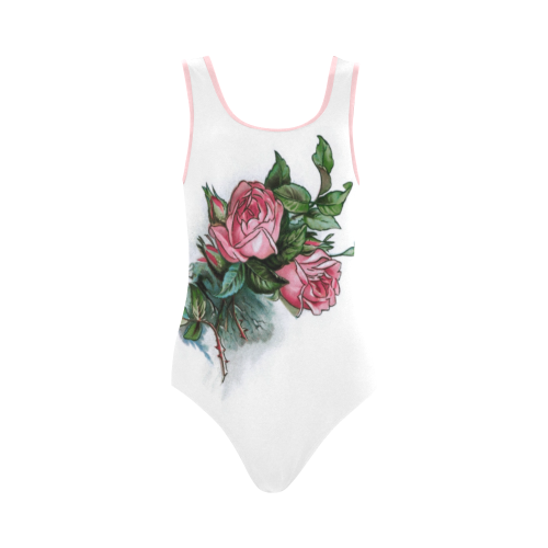 Roses Vintage Floral Vest One Piece Swimsuit (Model S04)