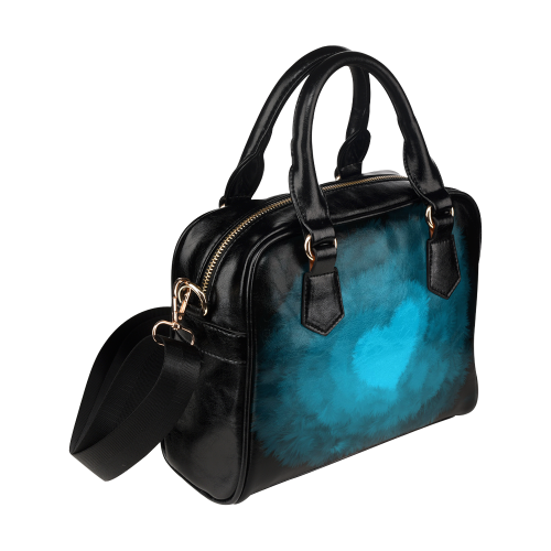Blue Fluffy Heart Shoulder Handbag (Model 1634)
