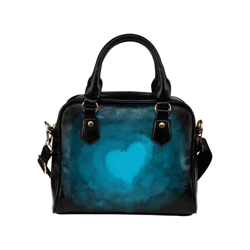 Blue Fluffy Heart Shoulder Handbag (Model 1634)