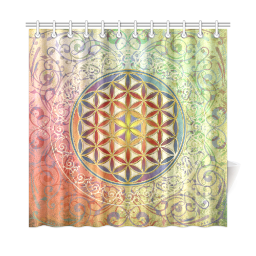 FLOWER OF LIFE vintage ornaments green red Shower Curtain 72"x72"