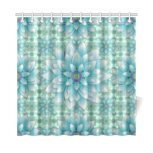 Turquoise Happy Lotus Shower Curtain 72"x72"