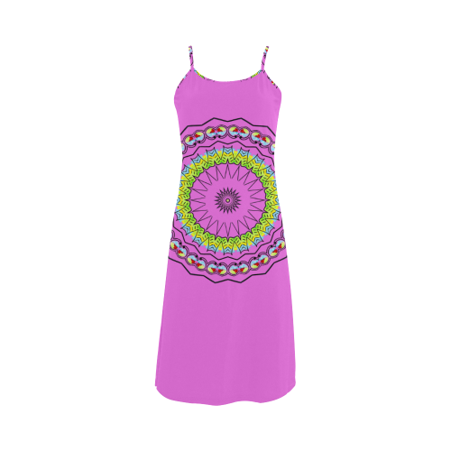 Pink Green Blue Red Mandala Kaleidoscope Star Dreamcatcher Alcestis Slip Dress (Model D05)