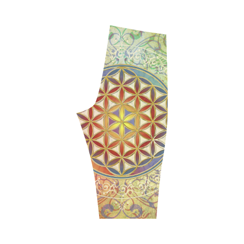 FLOWER OF LIFE vintage ornaments green red Hestia Cropped Leggings (Model L03)