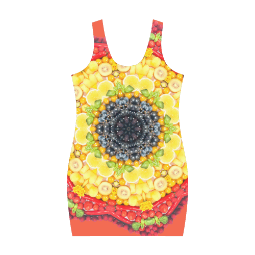 Trendy Modern Cute Mandala Fruits Vegetables Vegan Medea Vest Dress (Model D06)