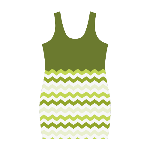 Lemon Green Dark Green White Zig Zag Trendy Chevron Medea Vest Dress (Model D06)
