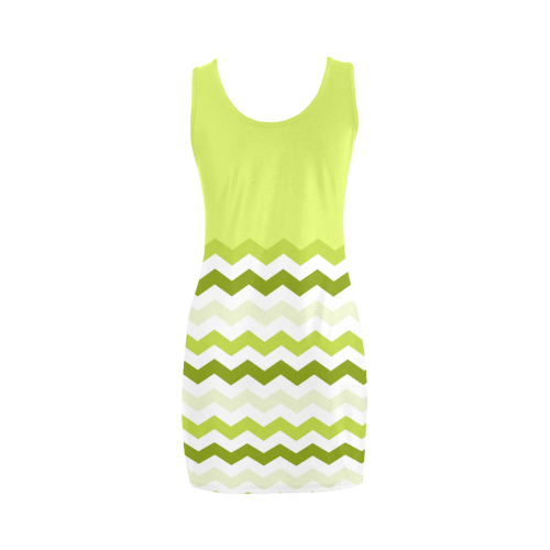 Lemon Green White Zig Zag Trendy Chevron Medea Vest Dress (Model D06)