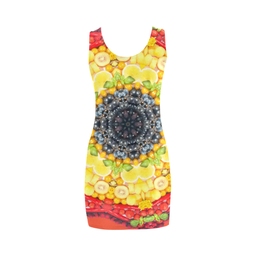 Trendy Modern Cute Mandala Fruits Vegetables Vegan Medea Vest Dress (Model D06)