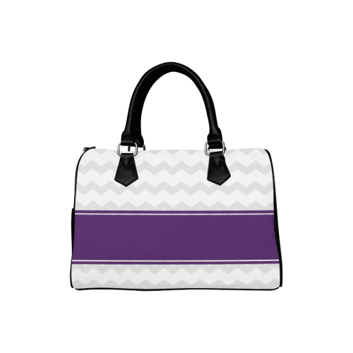 Dark Lilac Ribbon Name Customize  Grey Chevron Zig Zag Boston Handbag (Model 1621)