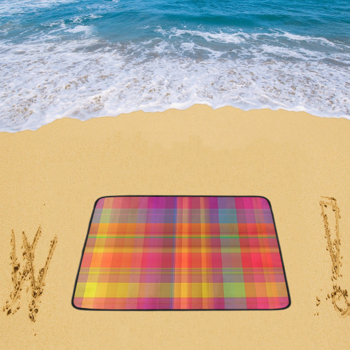 modern plaid, hot colors Beach Mat 78"x 60"