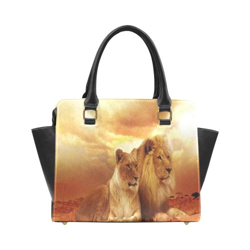 Lion Couple Sunset Fantasy Rivet Shoulder Handbag (Model 1645)