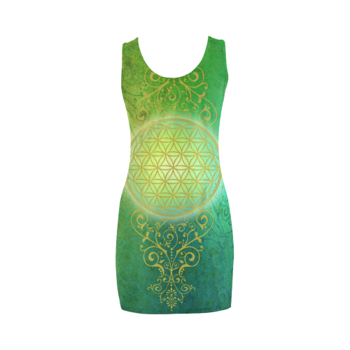 Symbol FLOWER OF LIFE vintage gold green Medea Vest Dress (Model D06)