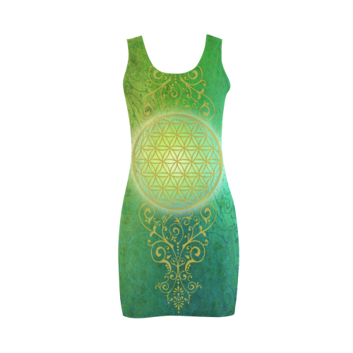 Symbol FLOWER OF LIFE vintage gold green Medea Vest Dress (Model D06)