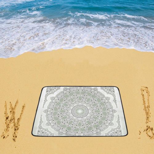 Kaleidoscope Fractal Mandala Frame Grey Green Beach Mat 78"x 60"