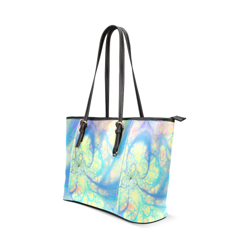 Blue Angel, Abstract Cosmic Azure Lemon Leather Tote Bag/Large (Model 1640)