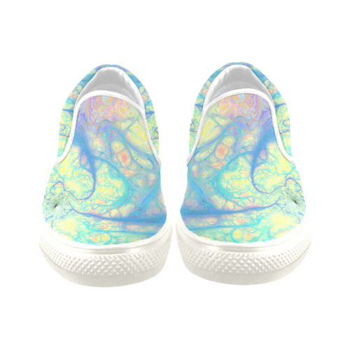 Blue Angel, Abstract Cosmic Azure Lemon Women's Unusual Slip-on Canvas Shoes (Model 019)