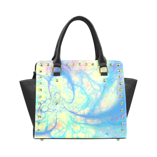 Blue Angel, Abstract Cosmic Azure Lemon Rivet Shoulder Handbag (Model 1645)