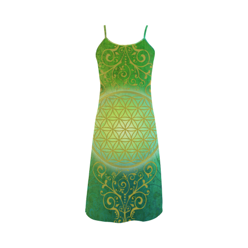 Symbol FLOWER OF LIFE vintage gold green Alcestis Slip Dress (Model D05)