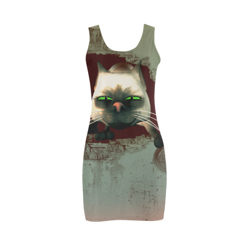 Funny, cute cartoon cat Medea Vest Dress (Model D06)