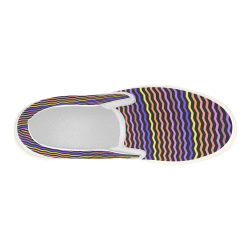 Colorfull Chevron Zig Zag Pattern Black Women's Slip-on Canvas Shoes (Model 019)