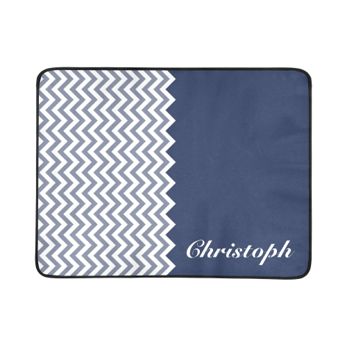 HIPSTER zigzag chevron pattern white + color blue + your Name Beach Mat 78"x 60"