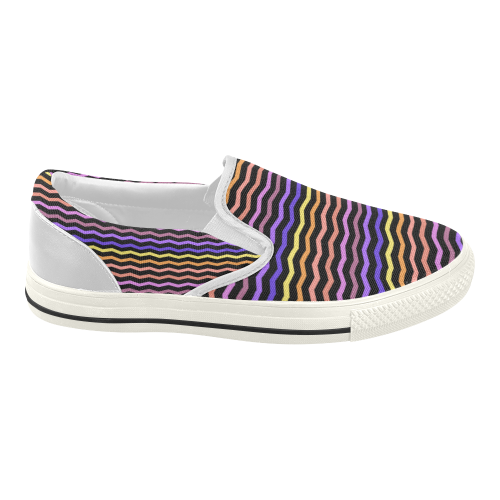 Colorfull Chevron Zig Zag Pattern Black Women's Slip-on Canvas Shoes (Model 019)