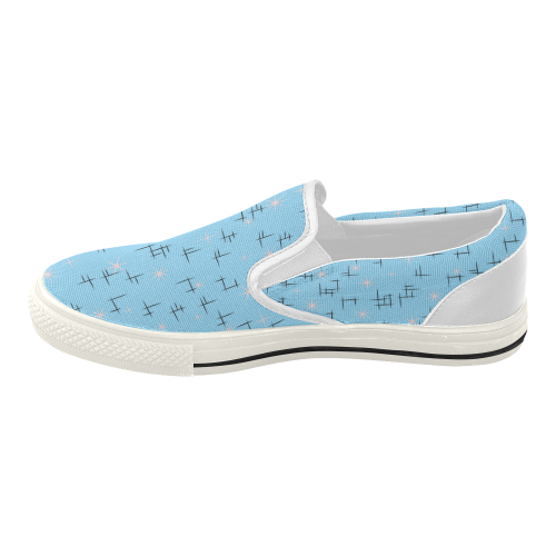 Atomic Age Lines and Pink Stars on Baby Blue Women's Slip-on Canvas Shoes (Model 019)