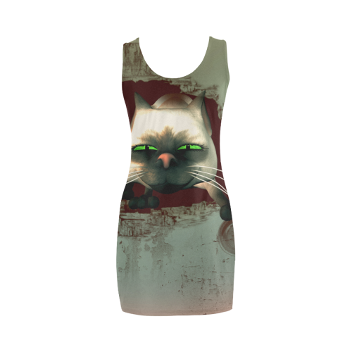Funny, cute cartoon cat Medea Vest Dress (Model D06)