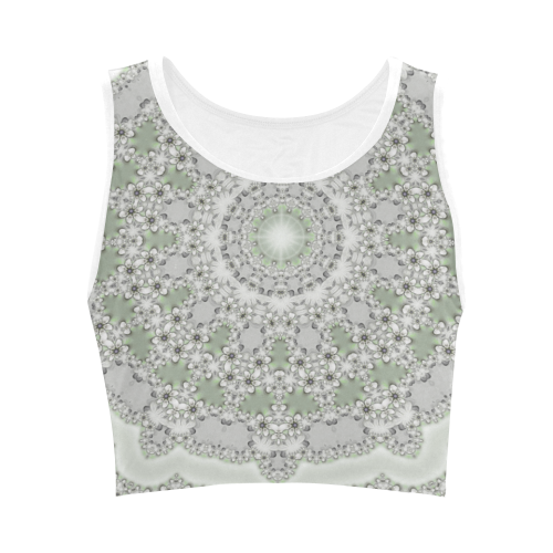 Kaleidoscope Fractal Mandala Frame Grey Green Women's Crop Top (Model T42)