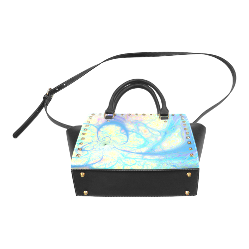 Blue Angel, Abstract Cosmic Azure Lemon Rivet Shoulder Handbag (Model 1645)