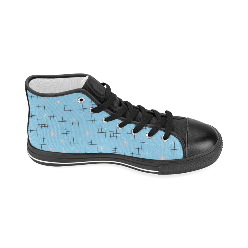 Atomic Age Lines and Pink Stars on Baby Blue Retro Women's Classic High Top Canvas Shoes (Model 017)