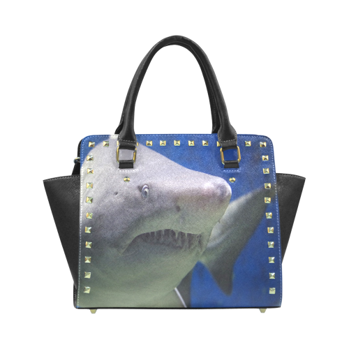 Great White Shark Attack Rivet Shoulder Handbag (Model 1645)