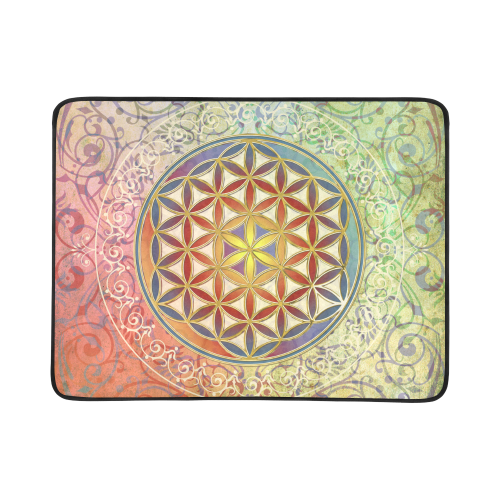 FLOWER OF LIFE vintage ornaments green red Beach Mat 78"x 60"