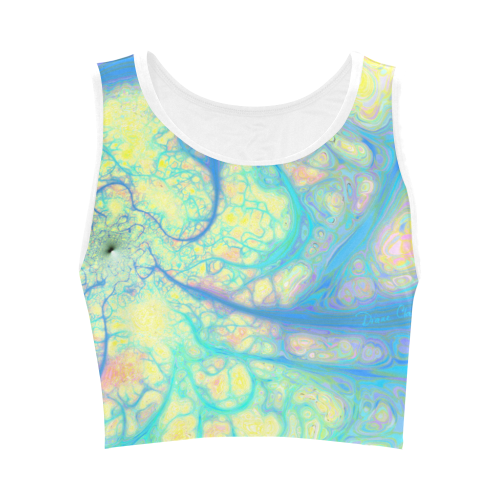 Blue Angel, Abstract Cosmic Azure Lemon Women's Crop Top (Model T42)