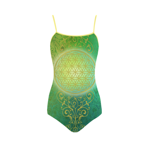 Symbol FLOWER OF LIFE vintage gold green Strap Swimsuit ( Model S05)