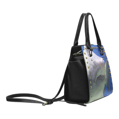 Great White Shark Attack Rivet Shoulder Handbag (Model 1645)