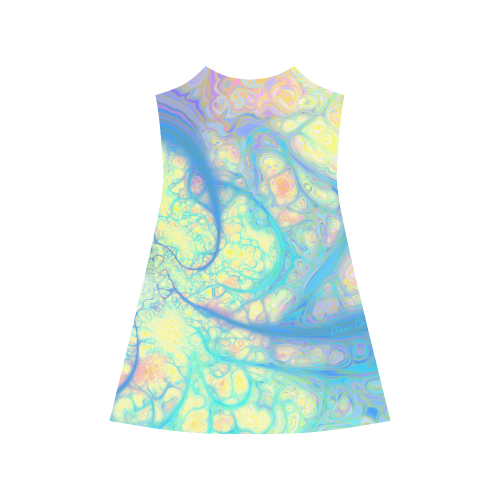 Blue Angel, Abstract Cosmic Azure Lemon Alcestis Slip Dress (Model D05)