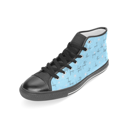 Atomic Age Lines and Pink Stars on Baby Blue Retro Women's Classic High Top Canvas Shoes (Model 017)
