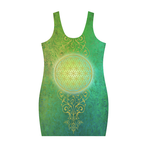 Symbol FLOWER OF LIFE vintage gold green Medea Vest Dress (Model D06)