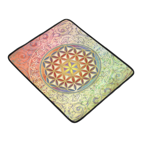 FLOWER OF LIFE vintage ornaments green red Beach Mat 78"x 60"