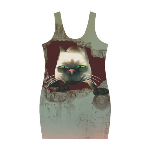 Funny, cute cartoon cat Medea Vest Dress (Model D06)