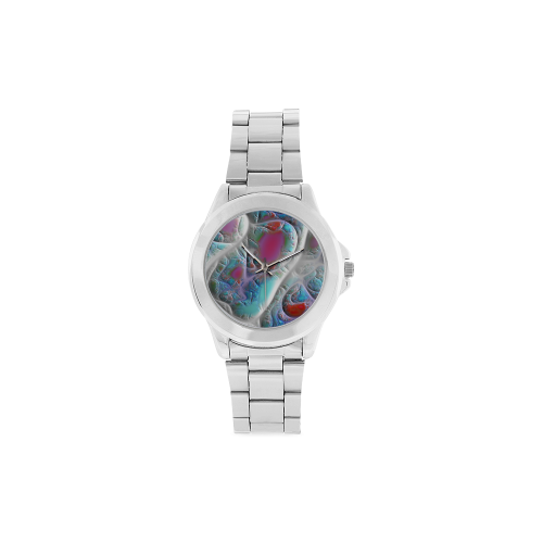 Blue & White Quilt, Abstract Delight Unisex Stainless Steel Watch(Model 103)