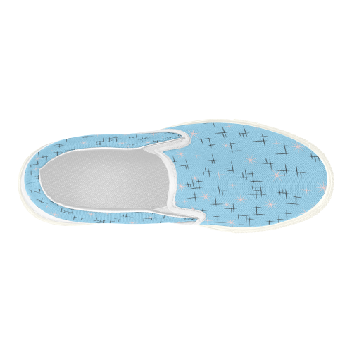 Atomic Age Lines and Pink Stars on Baby Blue Women's Slip-on Canvas Shoes (Model 019)