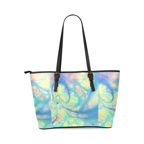 Blue Angel, Abstract Cosmic Azure Lemon Leather Tote Bag/Small (Model 1640)