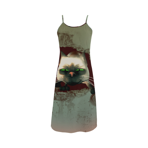 Funny, cute cartoon cat Alcestis Slip Dress (Model D05)