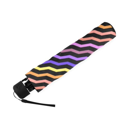 Colorfull Zig Zag Pattern Chevron Black Foldable Umbrella (Model U01)