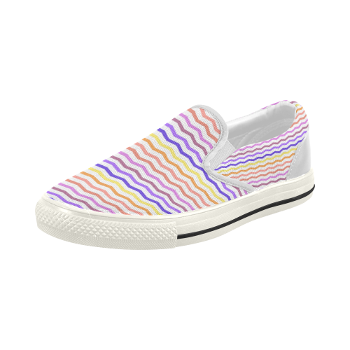 Colorfull Chevron Zig Zag Pattern Women's Slip-on Canvas Shoes (Model 019)