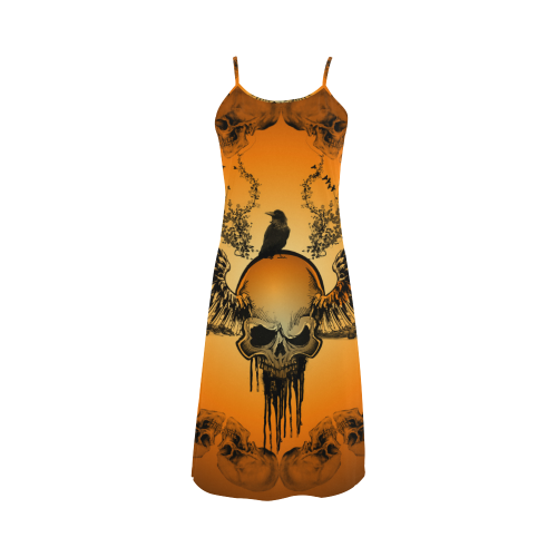 Amazing skull with crow Alcestis Slip Dress (Model D05)