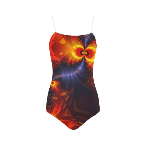 Butterfly Eyes, Abstract Violet Gold Wings Strap Swimsuit ( Model S05)