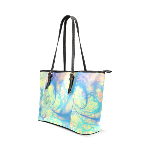 Blue Angel, Abstract Cosmic Azure Lemon Leather Tote Bag/Small (Model 1640)