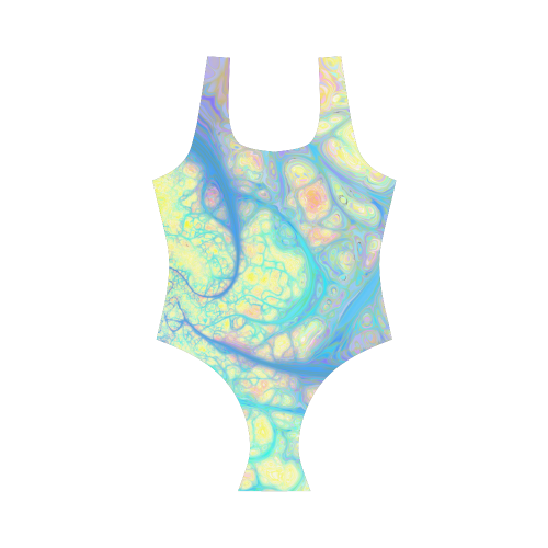 Blue Angel, Abstract Cosmic Azure Lemon Vest One Piece Swimsuit (Model S04)